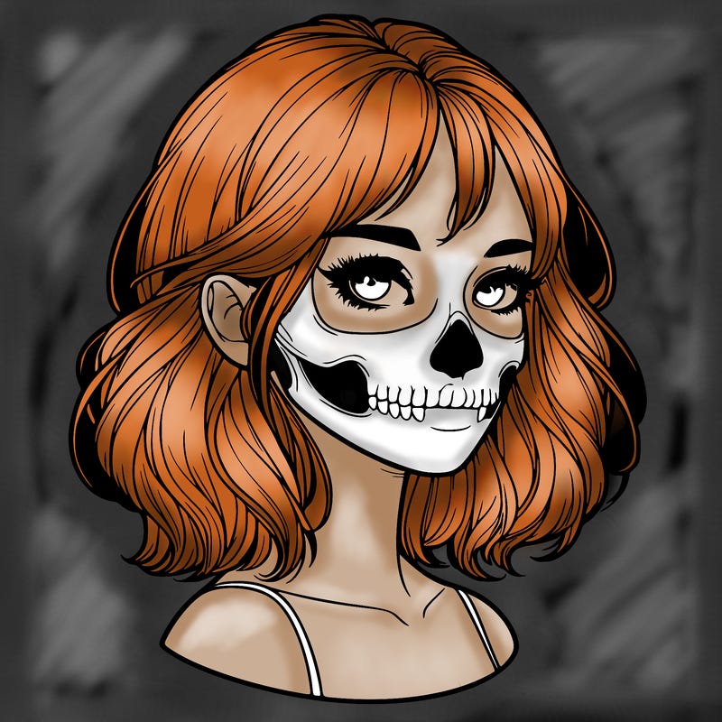 realistic girl with skull