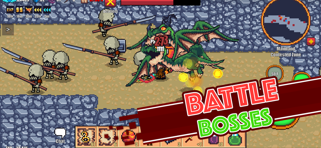 Pixel Knights Online - MMORPG - 2D pixel art MMORPG gameplay showing a boss battle in Pixel Knights Online