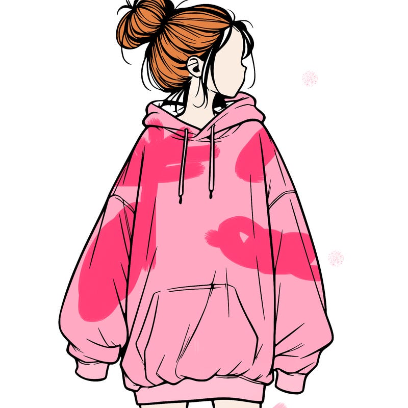 realistic girl with a oversized sweatshirt on and a bun