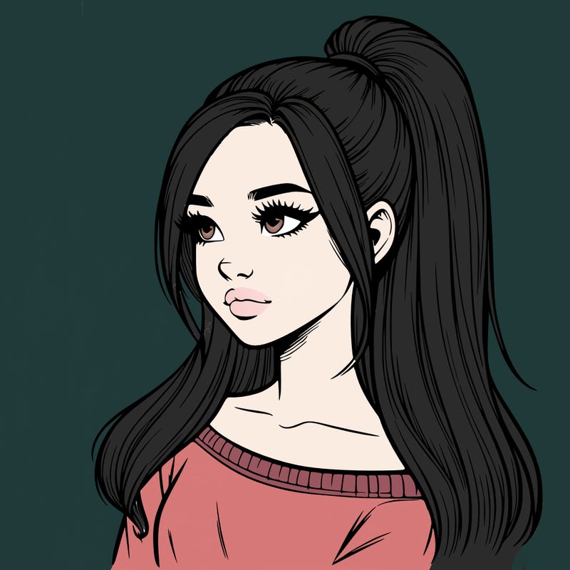 realistic girl with a high ponytail