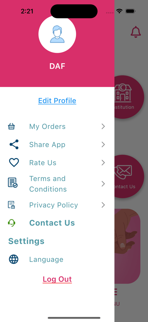 IVF EGY - IVF EGY app side menu with profile and settings options