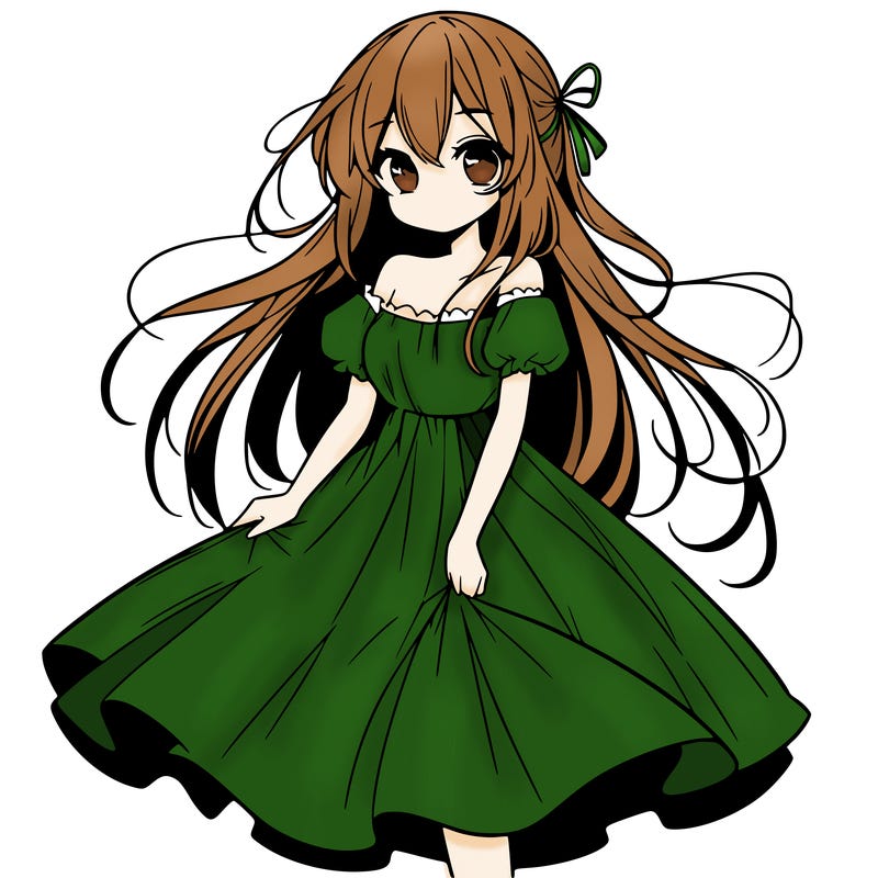 manga girl with long dress