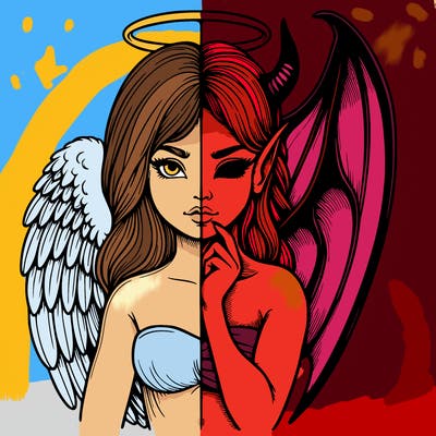 realistic angel half demon