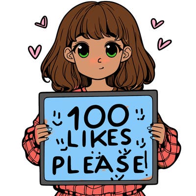 a girl holding a sign saying 100 likes please