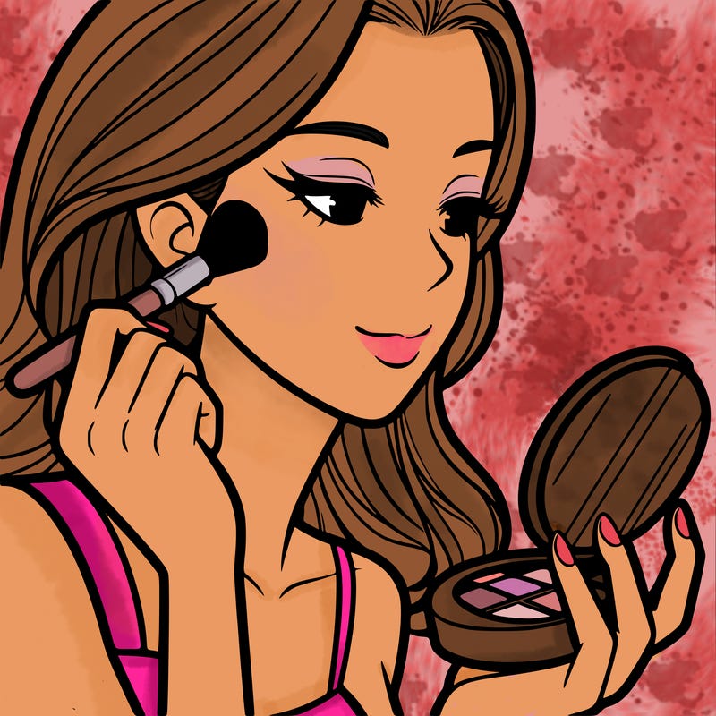 little girl putting on makeup