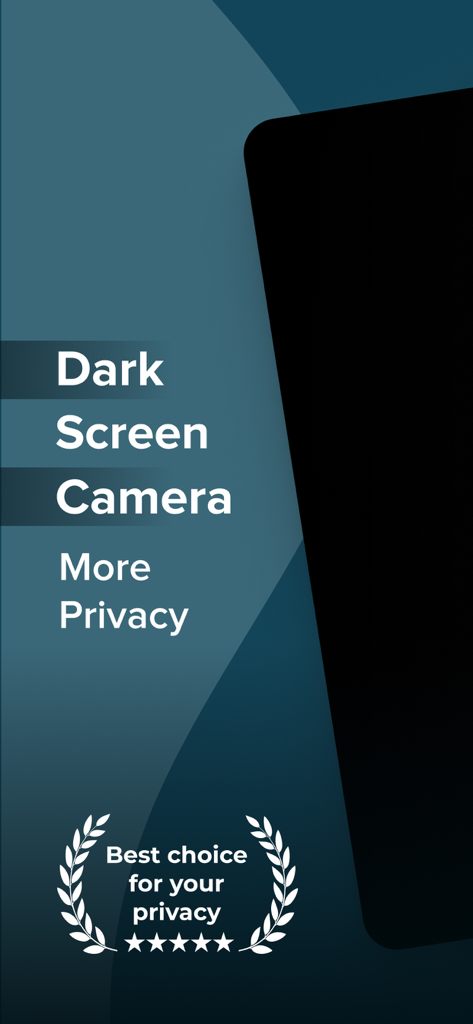 Discreet app promotional screen featuring dark screen camera and privacy rating