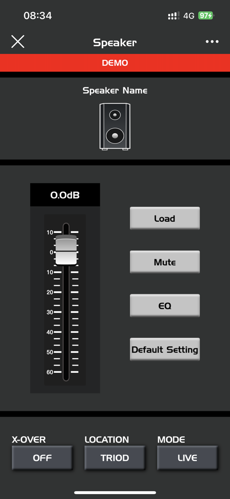 Sound Control DSP - Interface of the Sound Control DSP app showing speaker gain controls and audio preset options