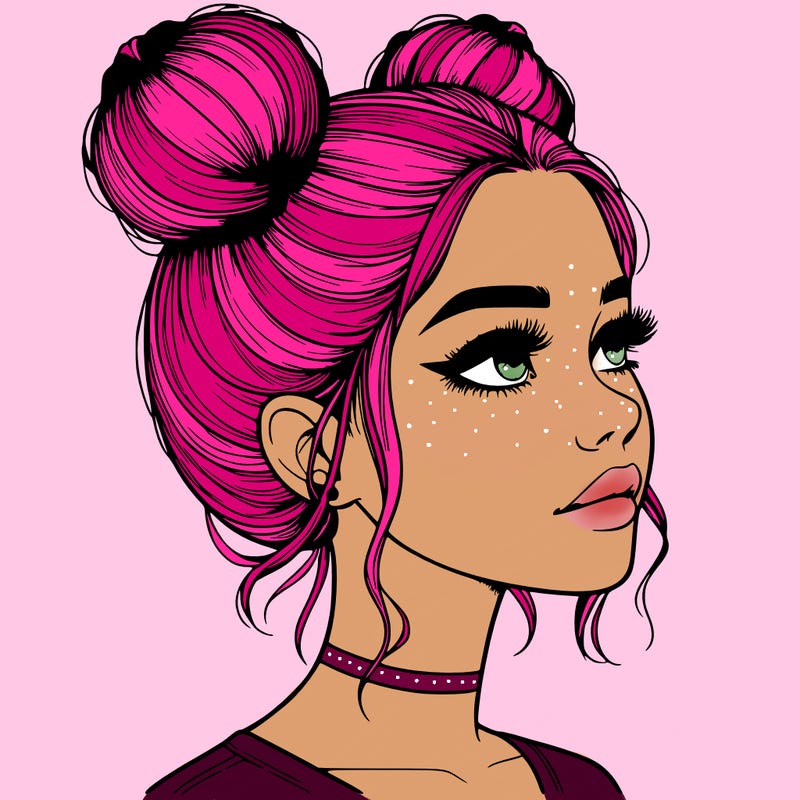 realistic girl with buns on the top of her head
