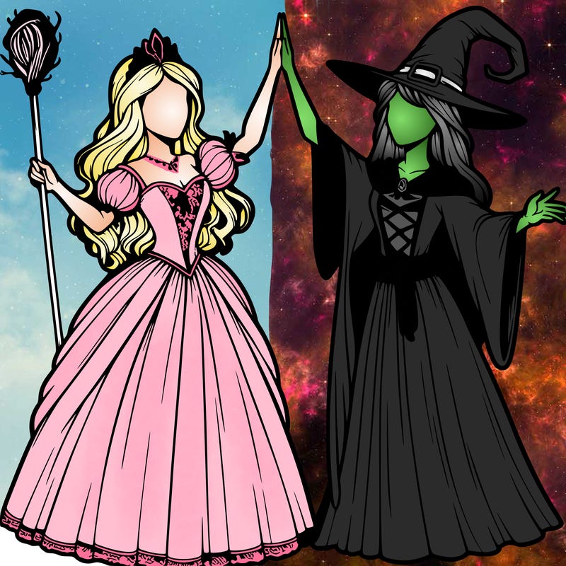 detailed realistic split of a princess and a witch