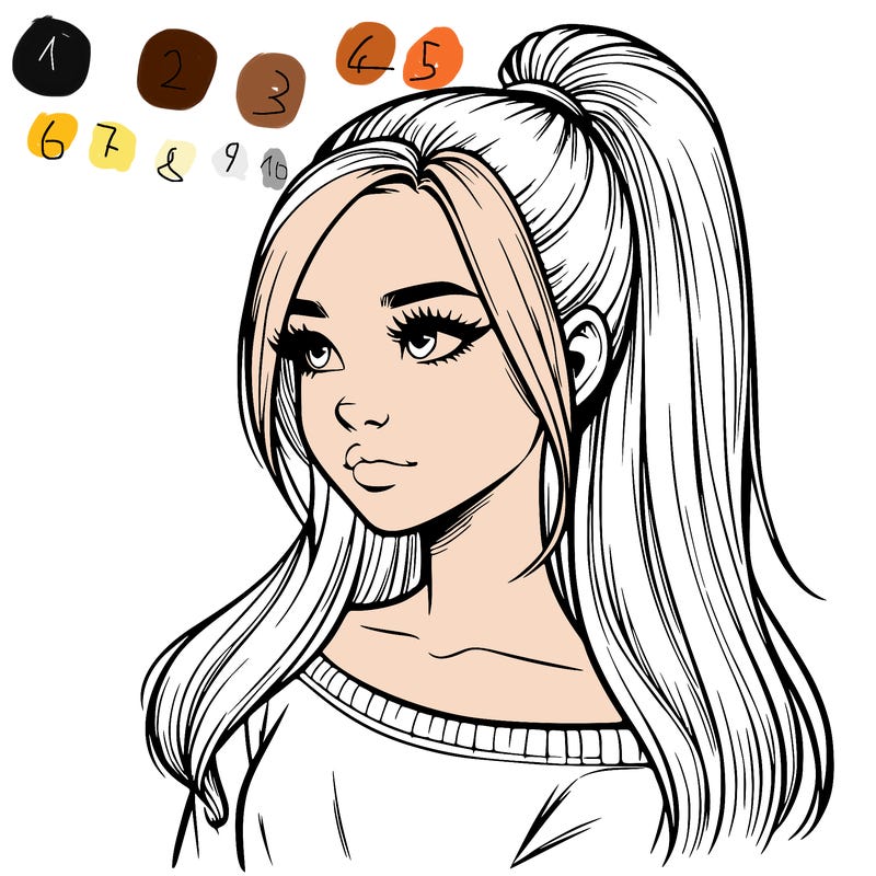 realistic girl with a high ponytail