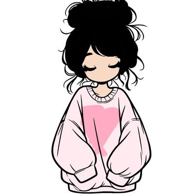 girl with baggy sweatshirt and messy bun