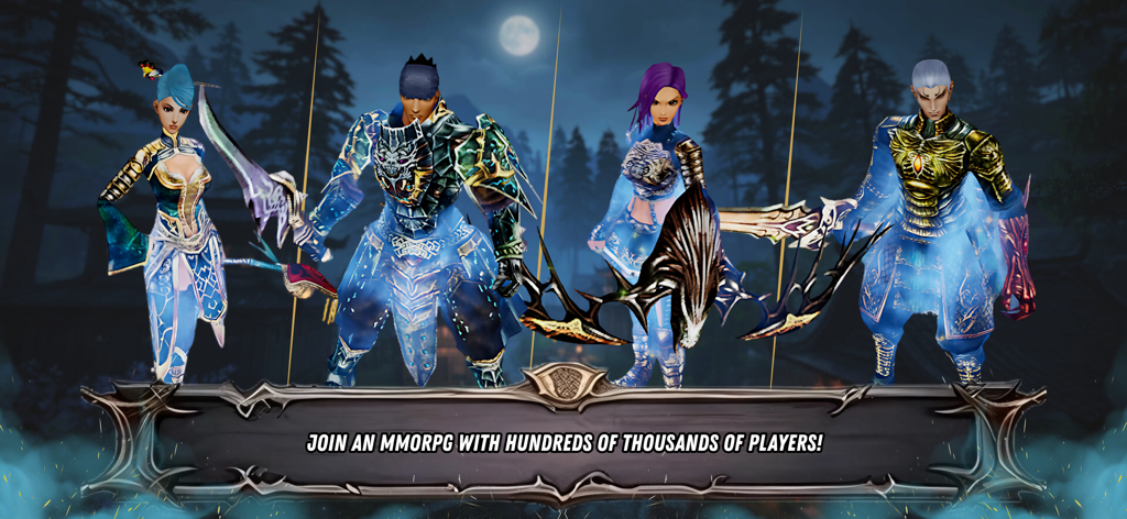 Mobile2 Online - Four fantasy characters in armor from the Mobile2 Online MMORPG