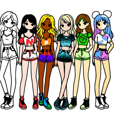 a group of girls wearing crop tops and shorts