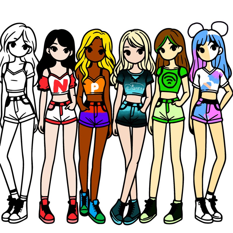 a group of girls wearing crop tops and shorts