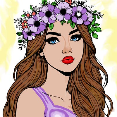realistic woman with flowers crown