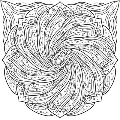 Embark on an astronomical artistic journey with this captivating Comet Tails Mandala coloring page. This intricate design combines celestial wonder with geometric precision, perfect for relaxing and unleashing your creativity.