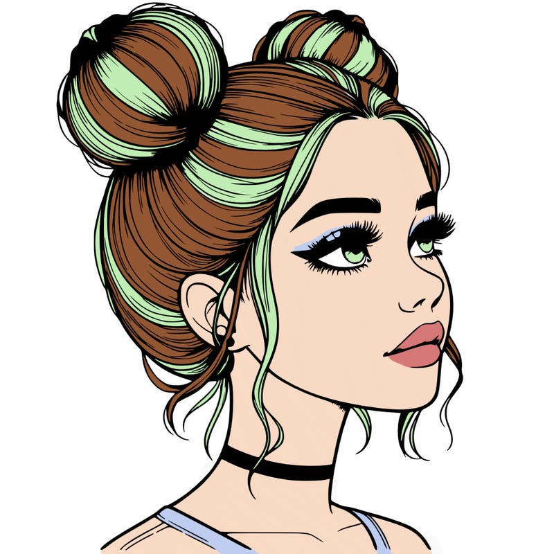 realistic girl with buns on the top of her head