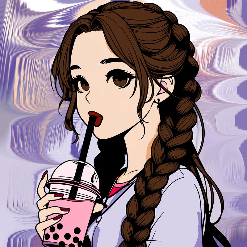 realistic girl with braided hair drinking boba