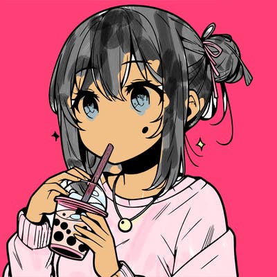 manga character drinking boba