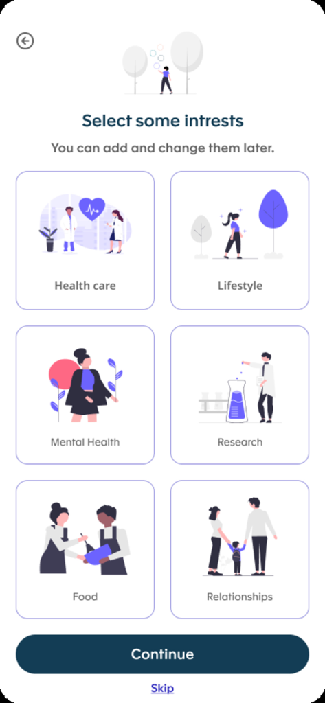 Lyra Wellbeing Hub - Lyra Wellbeing Hub app screen for selecting wellness interests like mental health, lifestyle, and nutrition