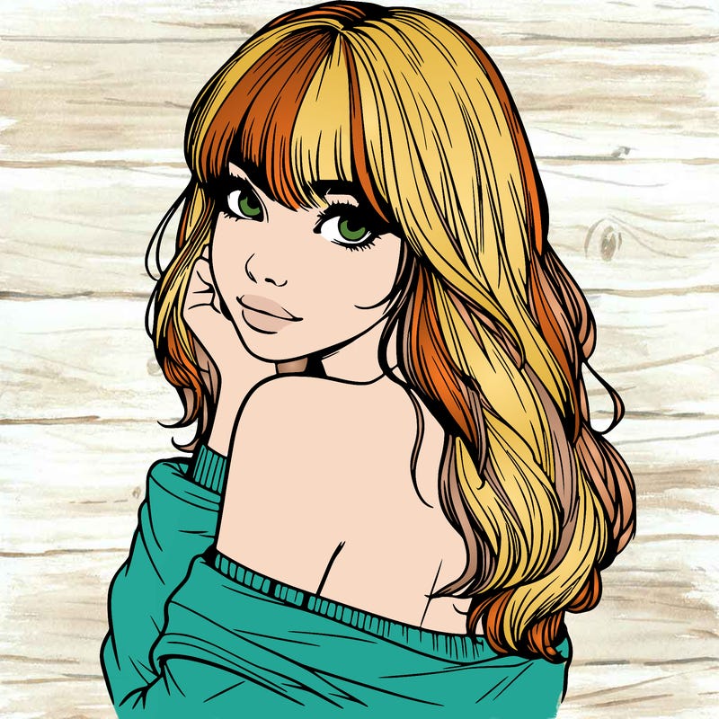 realistic girl with bangs looking over her shoulder