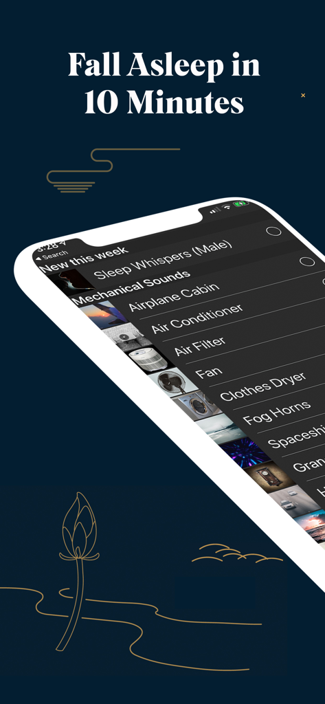 White Noise Deep Sleep Sounds - Benutzeroberfläche der Weiße-Rauschen-App mit einer Vielzahl von mechanischen Schlafgeräuschen