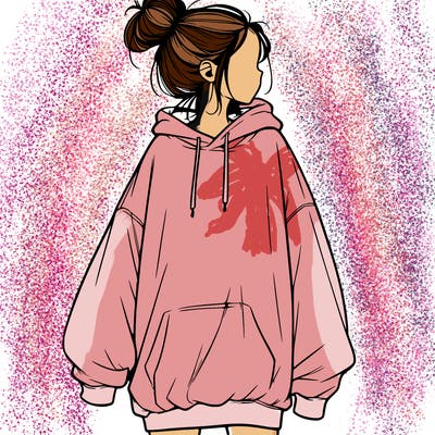 realistic girl with a oversized sweatshirt on and a bun