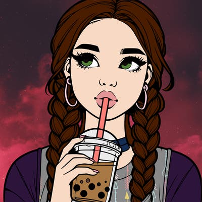realistic girl with braided hair drinking boba