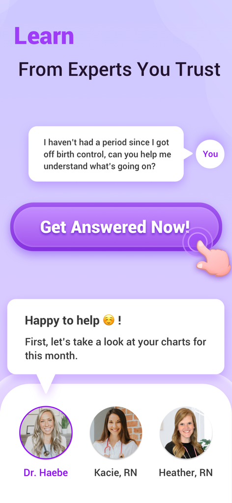 Premom Ovulation Tracker - Premom app screen showing expert fertility advice and chat consultation feature with medical professionals
