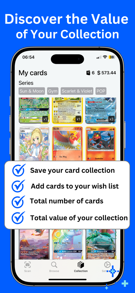 TCG Scan - Pokemon Card Prices - Pokemon card collection tracker showing saved cards and total portfolio value
