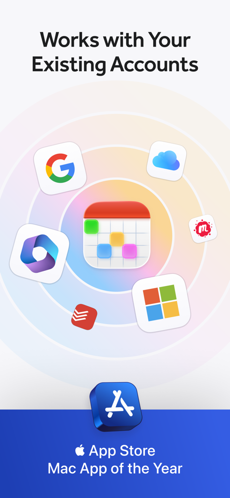 Fantastical Calendar works with Google iCloud and Microsoft accounts