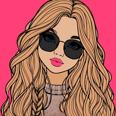 girl with long hair and freckles and glasses realistic