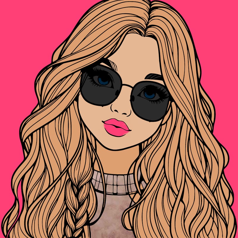 girl with long hair and freckles and glasses realistic