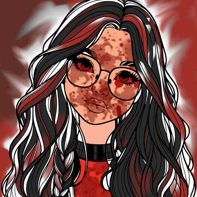 girl with long hair and freckles and glasses realistic