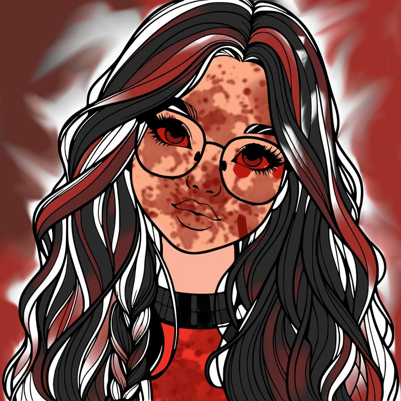 girl with long hair and freckles and glasses realistic