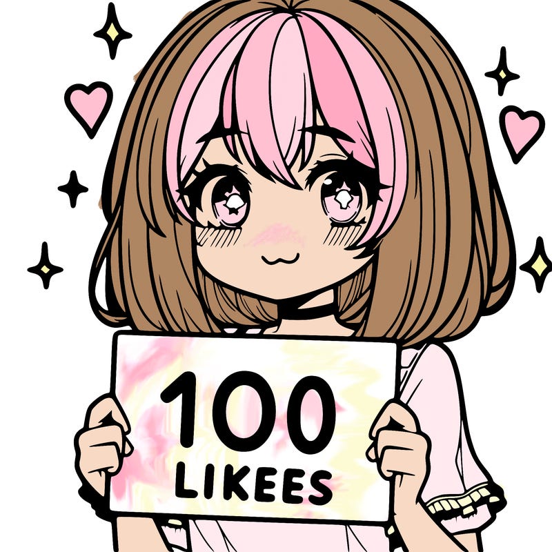anima girl holding a 100 likes sign in her hand