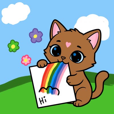 a small cat with a blank sheet of paper in its hand. the cat is sooooooo cute!