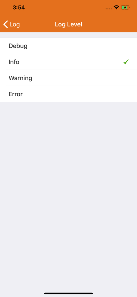 MotionPro Global - MotionPro Global 앱 로그 수준 구성 인터페이스