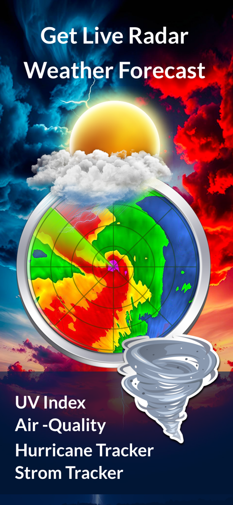 Exibição de radar meteorológico ao vivo com recursos de rastreamento de furacão e tempestade