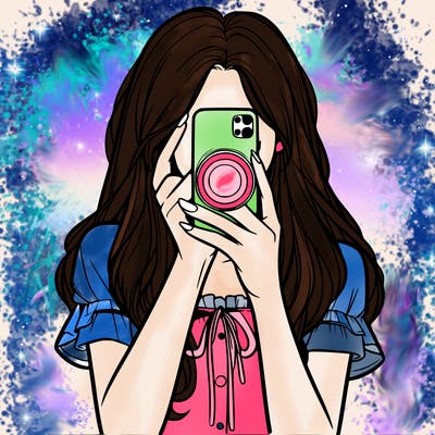 a realistic girl holding her phone taking pictures