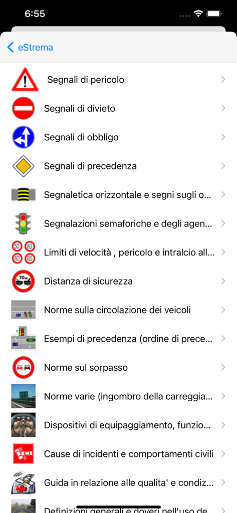 Estrema Patente AB - List of Italian driving license theory topics and road signs
