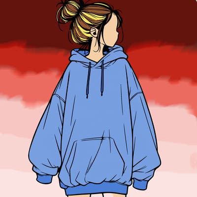 realistic girl with a oversized sweatshirt on and a bun