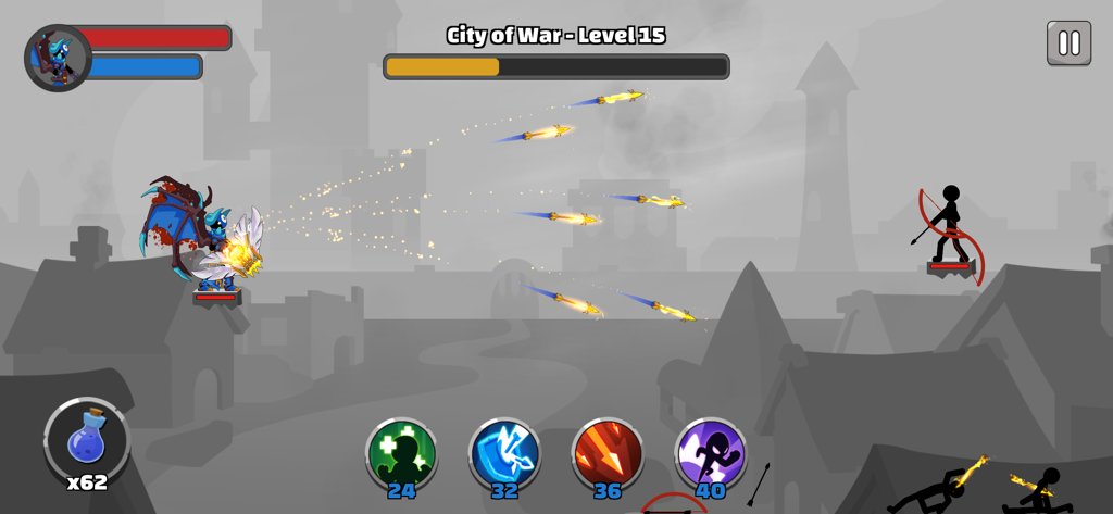 Stickfight Archer - Stickman archer using a power up to shoot multiple arrows at once in Stickfight Archer