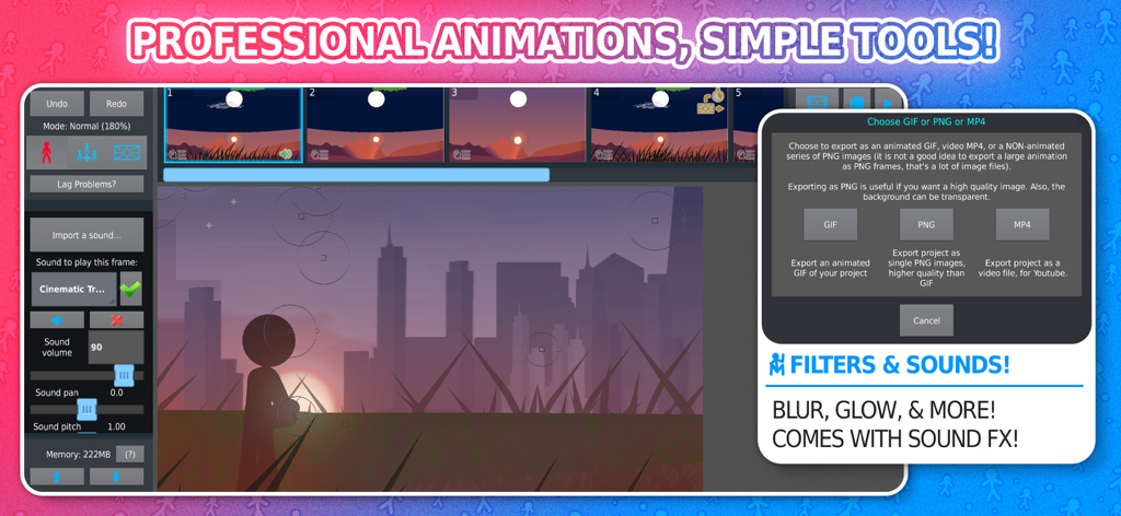 Stick Nodes - Animator - Stick Nodesアニメーターアプリのエクスポートオプションとフィルター設定
