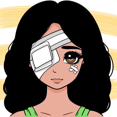 realistic girl with bandage over her eye