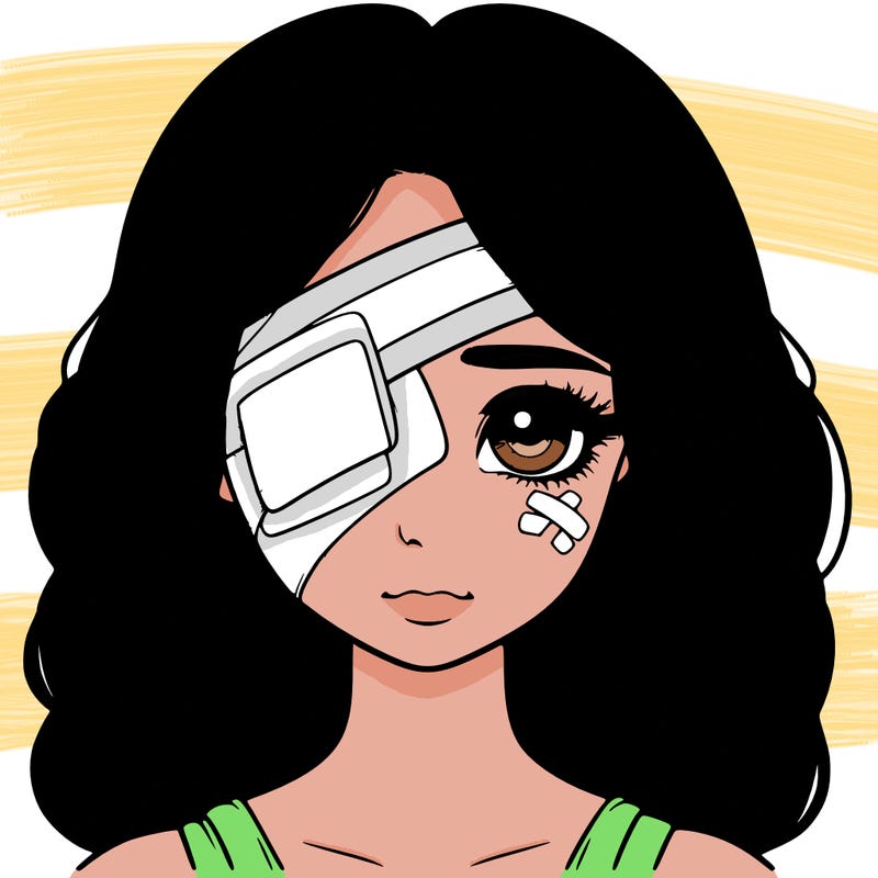 realistic girl with bandage over her eye