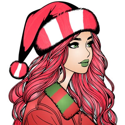 realistic girl in santa hat