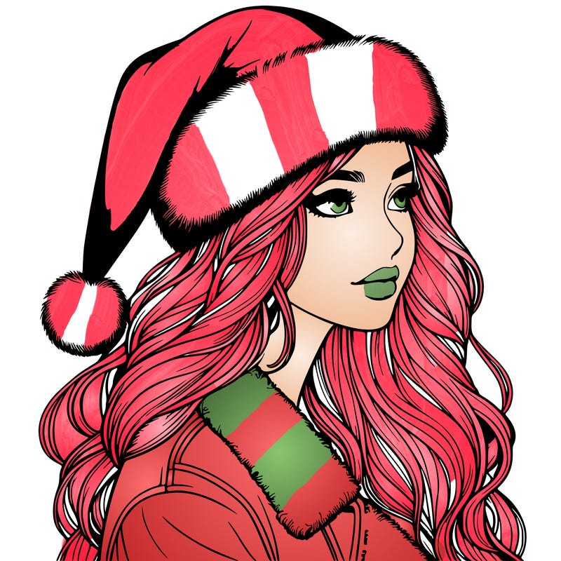 realistic girl in santa hat