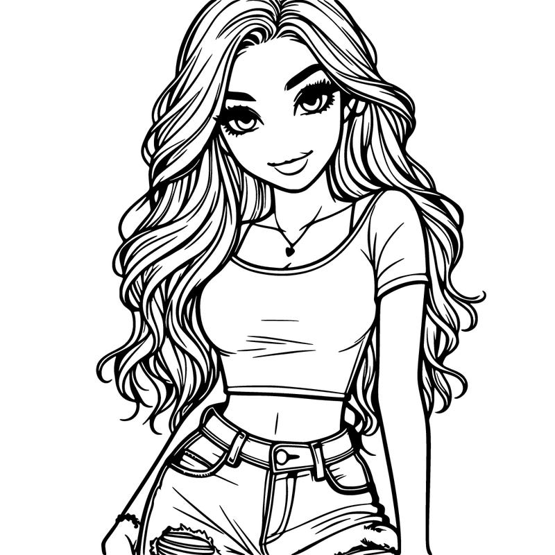 beautiful girl in crop tshirt and ripped denim realistic