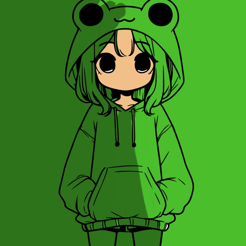 girl with baggy sweatshirt and frog hood